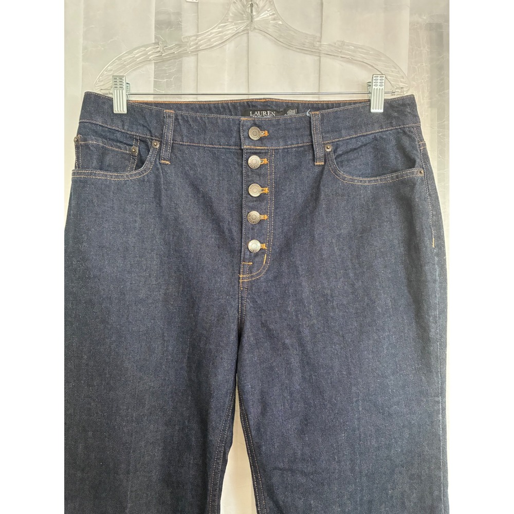 Lauren Ralph Lauren Dark Wash High Rise Button Fly Flare Jeans Navy Blue 12 - Picture 3 of 6